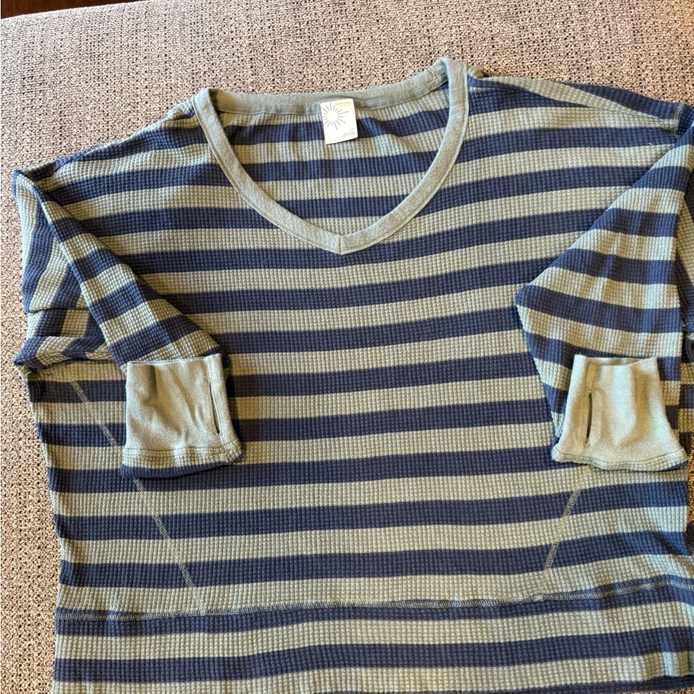 Offline Striped V-Neck Waffle Top